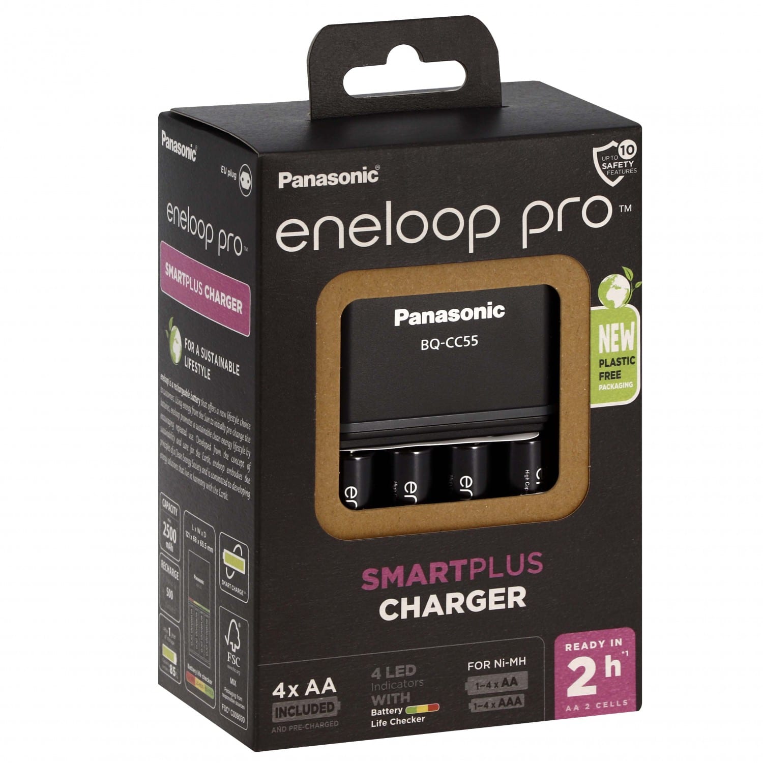 Chargeur PANASONIC ENELOOP PRO Smart & Quick + 4 accus LR6 2500mAh  (Recharge 4 piles LR6 ou LR03)