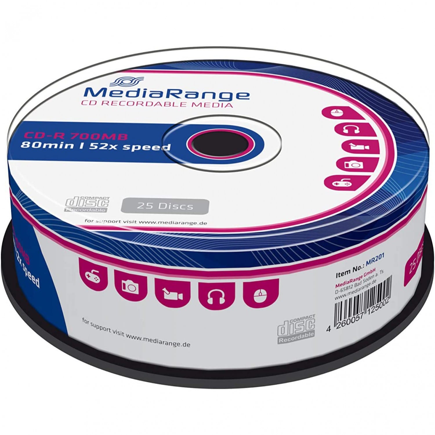 MEDIARANGE - CD-R 700 Mo / 80min - Vitesse 52x - Tour de 25