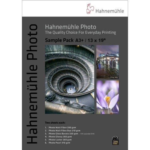 HAHNEMÜHLE - Papier jet d'encre - Sample Pack - Gamme Photo - A3+ (6 x 2 feuilles)