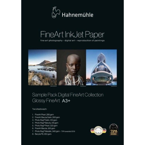 HAHNEMÜHLE - Papier jet d'encre - Sample Pack - Gamme FineArt Glossy - A3+ (8 x 2 feuilles)