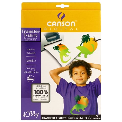 CANSON - Papier jet d'encre Digital Creative Transfert pour T-shirt noir/foncé 140g - A4 (21x29,7cm) - 5 feuilles