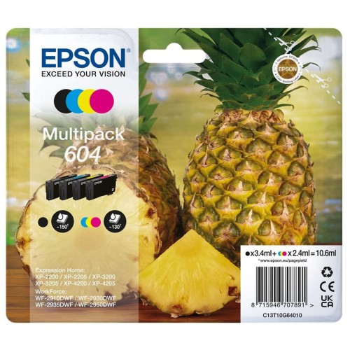 EPSON - Cartouche d'encre Ananas 604 pack 4 couleurs pour imprimante XP-4200 (C13T10G64010)