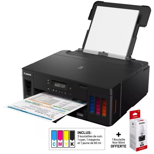 CANON - Imprimante jet d'encre Pixma MegaTank G5050 - Tirages A4 - 1 bouteille d'encre noire offerte