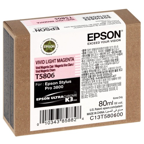 EPSON - Cartouche d'encre traceur T5806 Pour imprimante 3800 Magenta clair - 80 ml