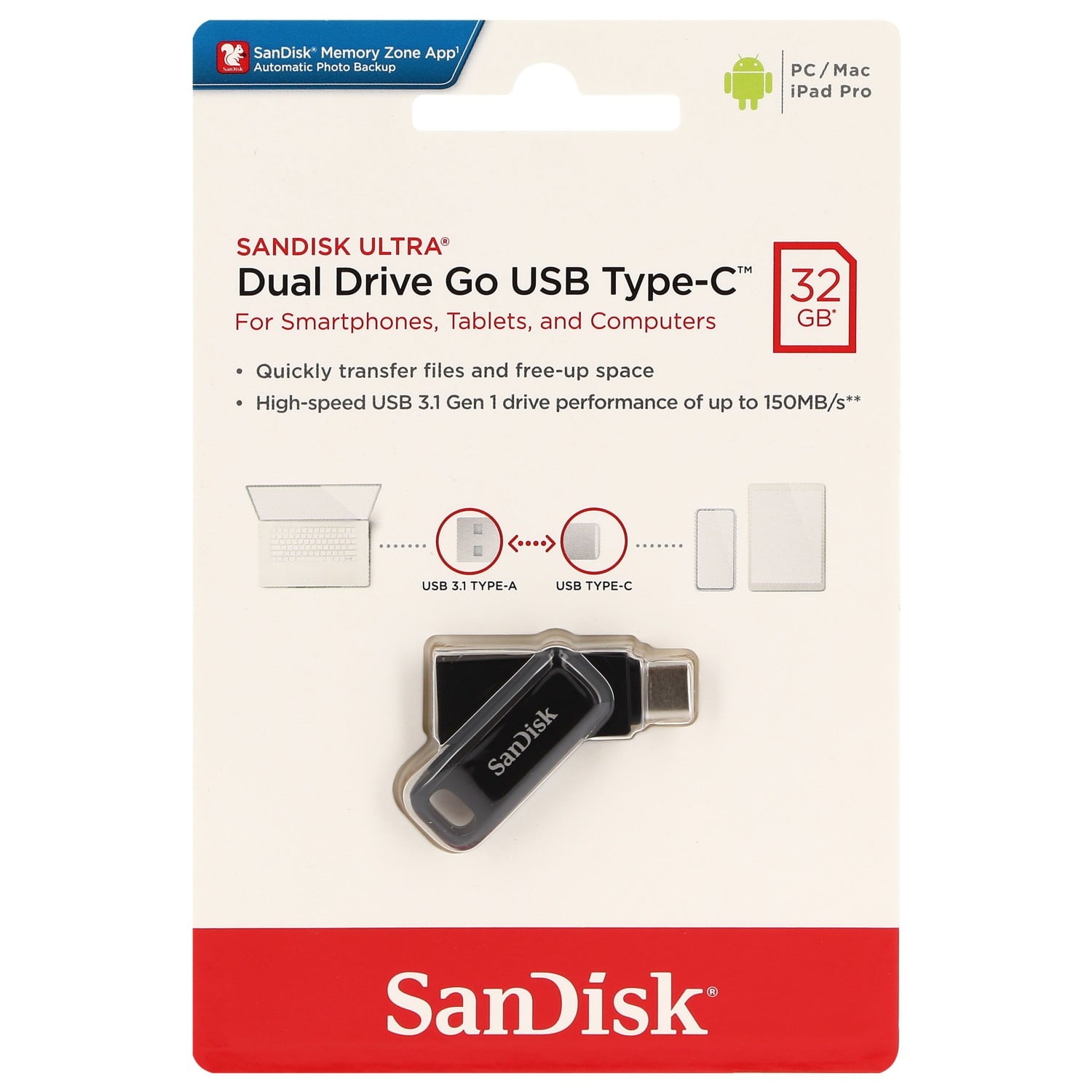 Clé USB-C SANDISK Ultra Dual Drive 32 GB ports USB-C / USB 3.1 150 MB/s