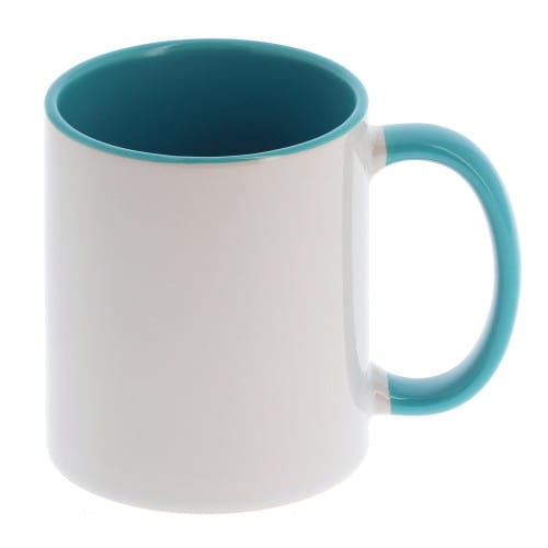 Mug céramique 330ml (11oz) Blanc/poignée et intérieur bleu lac - Qualité AAA - Diamètre 82mm - Vendu par 12