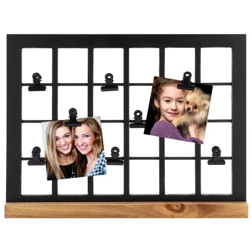 DEKNUDT - Cadre photo pêle-mêle / multivues - S67UB3 - noir avec pinces sur support en bois