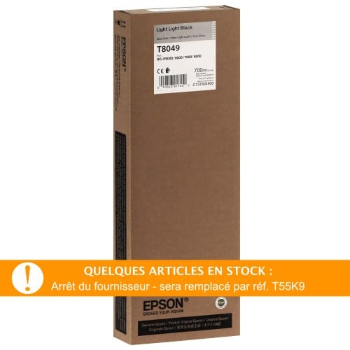 EPSON - Cartouche d'encre traceur T8049 Pour imprimante SC-P6000/7000/8000/9000 Light light noir - 700ml