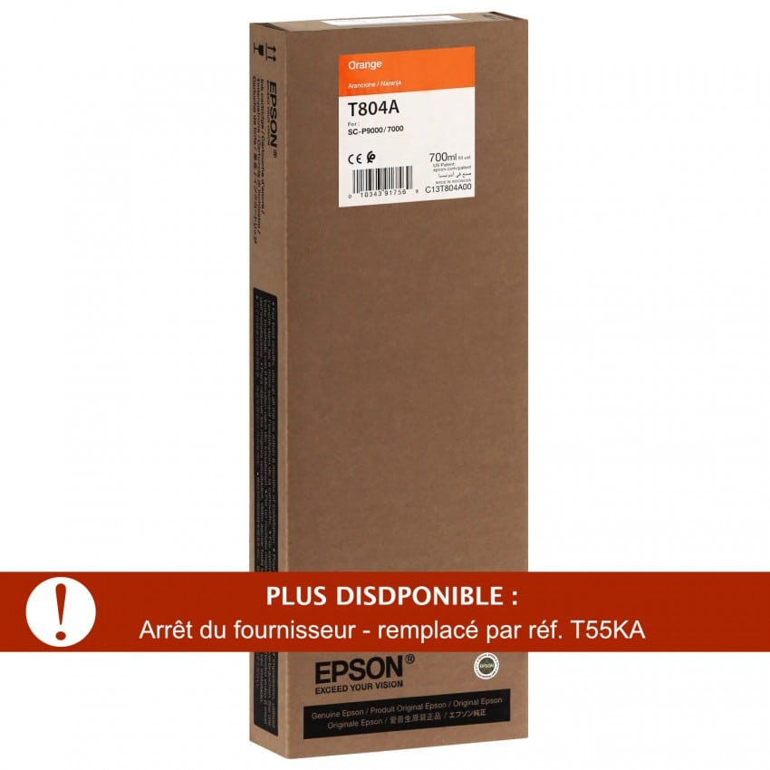 Cartouche d'encre traceur EPSON T804A Pour imprimante SC-P7000/9000 Orange - 700ml