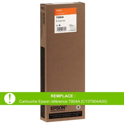 EPSON - Cartouche d'encre traceur T55KA pour imprimante SureColor SC-P7000/P9000 Orange - 700ml (Remplace la réf. T804A)