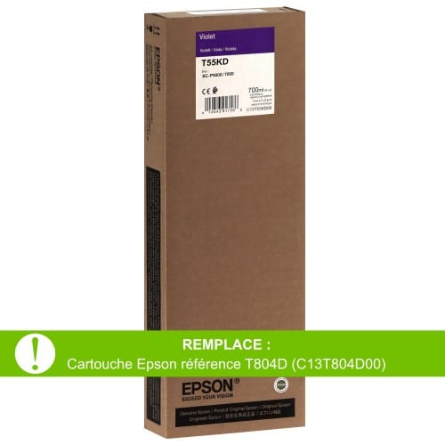 EPSON - Cartouche d'encre traceur T55KD pour imprimante SureColor SC-P7000V/P9000V Violet - 700ml (Remplace la réf. T804D)