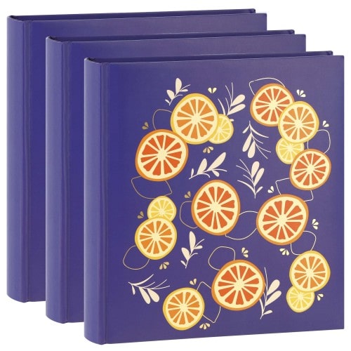 pochettes avec mémo AGRUMES - 100 pages blanches - 200 photos 11,5x15cm - Couverture bleue 22,4x25,4cm - Lot de 2 albums