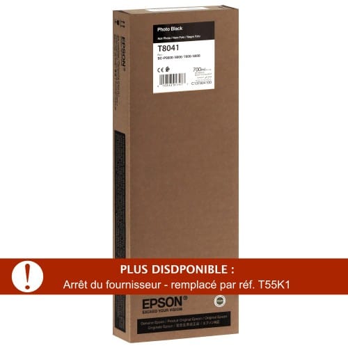 Cartouche d'encre traceur EPSON T8041 Pour imprimante SC-P6000/7000/8000/9000 Noir Photo - 700ml