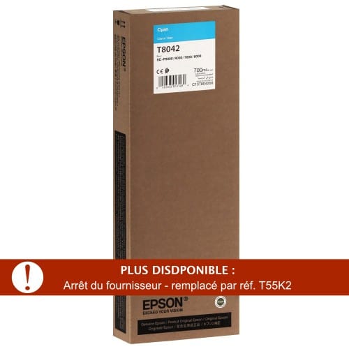 EPSON - Cartouche d'encre traceur T8042 Pour imprimante SC-P6000/7000/7000V/8000/9000/9000V Cyan - 700ml