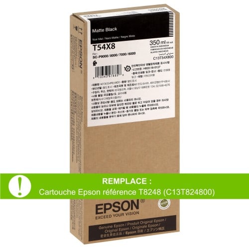 EPSON - Cartouche d'encre traceur T54X8 pour imprimante SureColor SC-P6000/P7000/P8000/P9000 Noir Mat - 350ml (Remplace la réf. T8248)