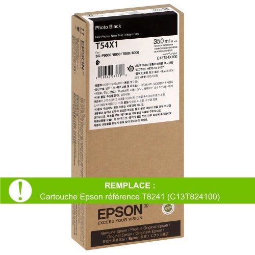 EPSON - Cartouche d'encre traceur T54X1 pour imprimante SureColor SC-P6000/P7000/P8000/P9000 Noir Photo - 350ml (Remplace la réf. T8241)