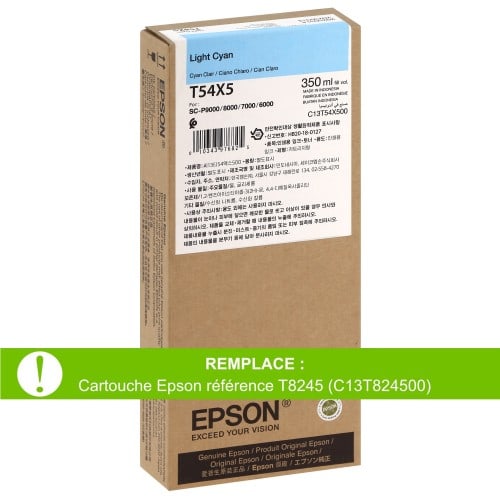 EPSON - Cartouche d'encre traceur T54X5 pour imprimante SureColor SC-P6000/P7000/P8000/P9000 Light Cyan - 350ml (Remplace la réf. T8245)