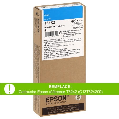 EPSON - Cartouche d'encre traceur T54X2 pour imprimante SureColor SC-P6000/P7000/P8000/P9000 Cyan - 350ml (Remplace la réf. T8242)