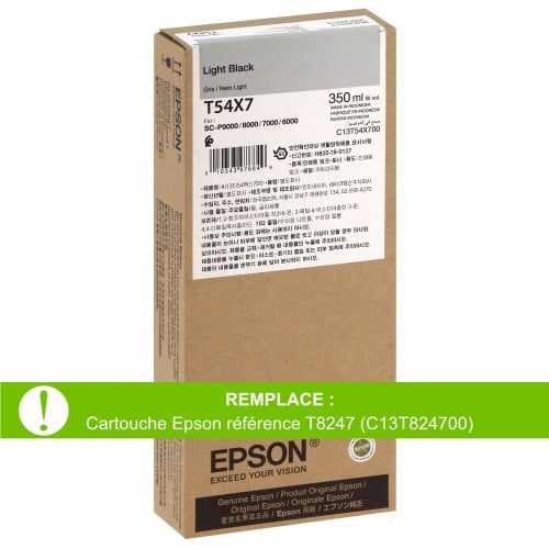 EPSON - Cartouche d'encre traceur T54X7 pour imprimante SureColor SC-P6000/P7000/P8000/P9000 Light Black - 350ml (Remplace la réf. T8247)