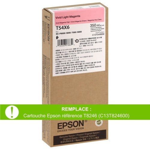 EPSON - Cartouche d'encre traceur T54X6 pour imprimante SureColor SC-P6000/P7000/P8000/P9000 Vivid Light Magenta - 350ml (Remplace la réf. T8246)
