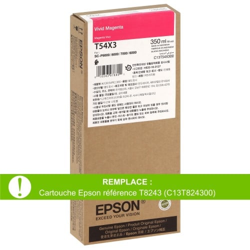 EPSON - Cartouche d'encre traceur T54X3 pour imprimante SureColor SC-P6000/P7000/P8000/P9000 Vivid Magenta - 350ml (Remplace la réf. T8243)