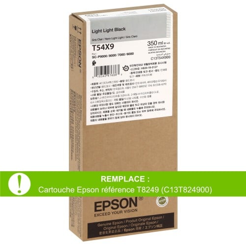 EPSON - Cartouche d'encre traceur T54X9 pour imprimante SureColor SC-P6000/P7000/P8000/P9000 Light Light Black - 350ml (Remplace la réf. T8249)