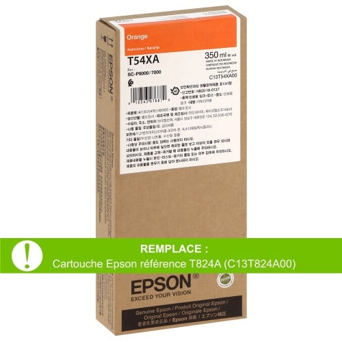 EPSON - Cartouche d'encre traceur T54XA pour imprimante SureColor SC-P7000/P9000 Orange - 350ml (Remplace la réf. T824A)