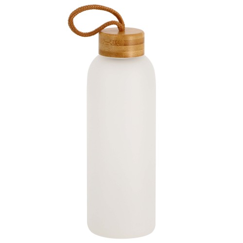 Bouteille 750ml (25oz) en verre givré blanc mat, bouchon bambou + boucle en corde - Diamètre 75mm