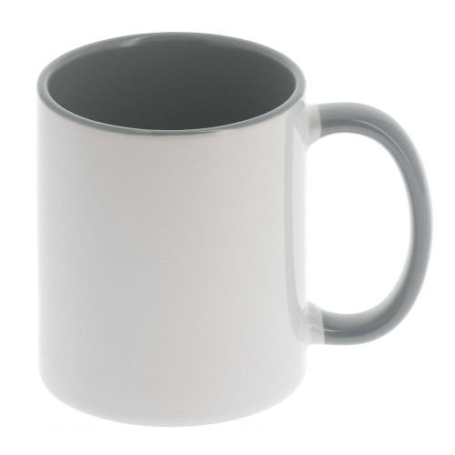 Mug céramique 330ml (11oz) Blanc/poignée et intérieur gris - Qualité AAA - Diamètre 82mm - Vendu par 12