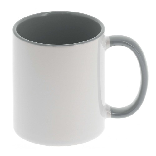 Mug céramique 330ml (11oz) Blanc/poignée et intérieur gris - Qualité AAA - Diamètre 82mm