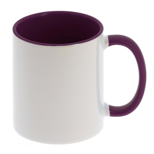 Mug céramique 330ml (11oz) Blanc/poignée et intérieur violet - Qualité AAA - Diamètre 82mm - Vendu par 12