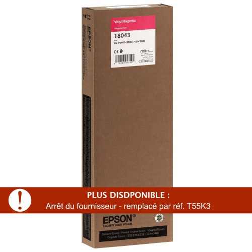 EPSON - Cartouche d'encre traceur T8043 Pour imprimante SC-P6000/7000/7000V/8000/9000/9000V Vivid magenta - 700ml