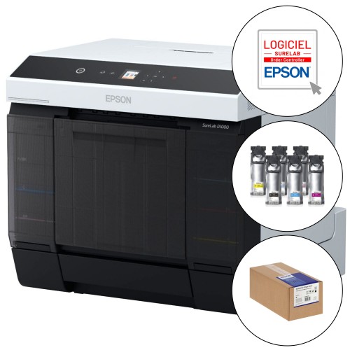 EPSON - Kit imprimante SureLab D1000A  (incluant module recto verso) + 1 licence Order Controller Light + 1 jeu d'encre + carton de papier 2 rouleaux de 152mm brillant SureLab Pro-S 254g