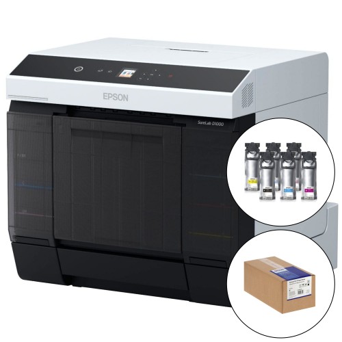 EPSON - Kit imprimante SureLab D1000A  (incluant module recto verso) + 1 jeu d'encre 6 couleurs  + carton de papier 2 rouleaux de 152mm brillant SureLab Pro-S 254g