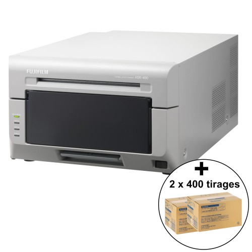 FUJIFILM - Kit imprimante thermique ASK400 + 2 cartons de consommables 10x15cm de 400 tirages chacun (FF16747557)