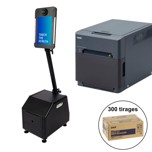 DNP - Kit Borne photo (Photobooth) POP-UP + pied + housse + QW410 + 1 carton de consommables pour 300 tirages 10x15