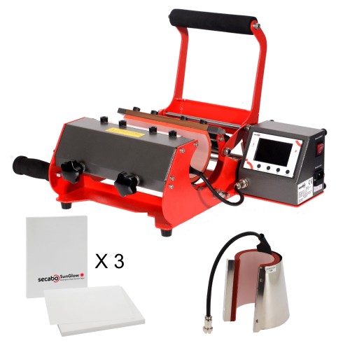 SECABO - Kit Presse TM2 + Elément chauffant conique + 3x Papier transfert SunGlow A4 (100 feuilles x 3)