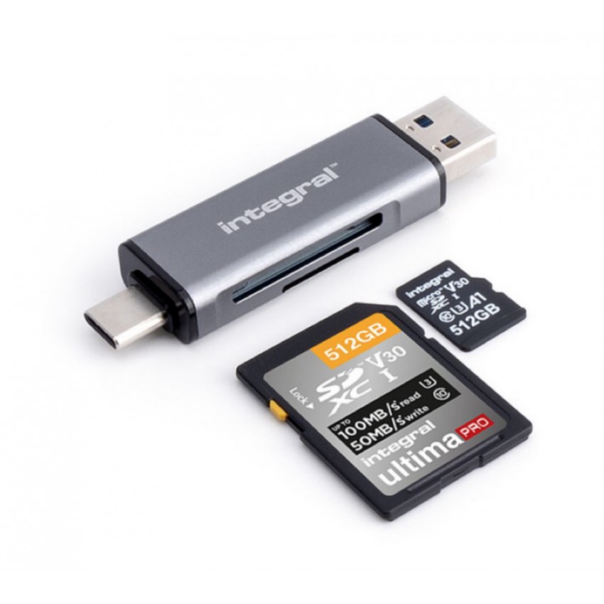 Intégral Lecteur USB 3.2 Type-A & C de carte mémoire SD & MicroSD