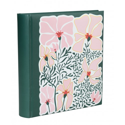 ERICA - Album photo pochettes avec mémo FLOWERS 4 - 100 pages - 200 photos 11,5x15 - VERT ET ROSE - Couverture 25x22.5cm