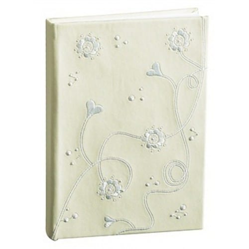 Livre d'or PANODIA série LAIKA 15x21cm  160 pages blanches Tranche dorée Couverture crème et broderie Boîte cadeau