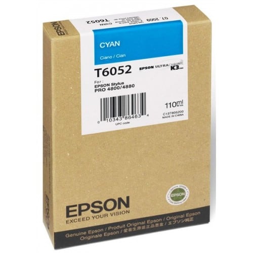 Cartouche d'encre traceur EPSON T6052 Pour imprimante 4800/4880 Cyan - 110ml