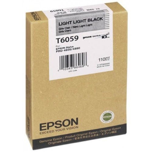 Cartouche d'encre traceur EPSON T6059 Pour imprimante SP4800/4880 Grise clair - 110ml