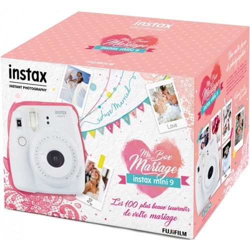 Appareil photo instantané FUJI Instax Mini 9 "MA BOX MARIAGE" : Appareil instantané + 5 bipacks mini + 1 feutre argenté + 1 albu